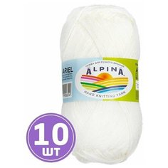 Пряжа для вязания крючком, спицами Alpina Альпина ARIEL классическая средняя, акрил/пайетки, цвет 01 Белый, 150 м, 10 шт по 50 г