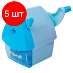 Комплект 5 шт, Точилка механическая пифагор "Домик гнома", металлический механизм, корпус голубой, 270425
