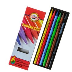 Карандаши художественные 6 цветов ТероПром 1732686, Koh-I-Noor PROGRESSO 8755, цветные, цельнографитные, в картонной коробке