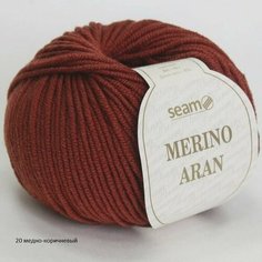 Пряжа Seam Merino Aran Сеам Мерино Аран, 20 медно-коричневый, 100% мериносовая шерсть экстрафайн супервош, 50г, 87м, 1 моток