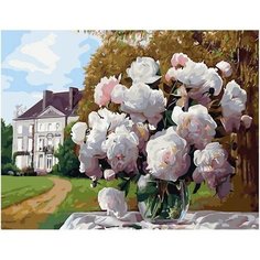 Картина по номерам Белые пионы в осеннем саду 40х50 см АртТойс