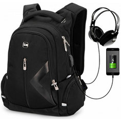Школьный рюкзак для мальчиков подростков SkyName 90-136 черный с анатомической спинкой и USB выход Vt.Studio