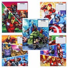 Тетрадь 24 листа, 5 видов микс, линейка, Мстители Marvel