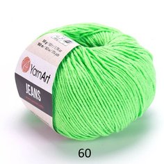 Пряжа YarnArt Jeans, 55 % хлопок, 45 % акрил, 50 г, 160 м, 5 шт., 60 ярко-салатовый