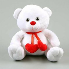 Мягкая игрушка Медведь, с сердечками, 21 см, цвет белый Made in China