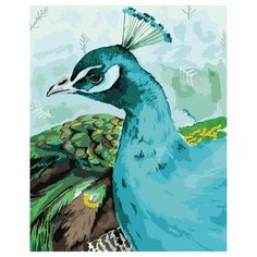 Картина по номерам на холсте ТРИ совы "Павлин", 40*50, с поталью, акриловыми красками и кистями