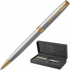 Ручка шариковая PARKER "Sonnet Core Stainless Steel GT", корпус серебро, позолота, черная, 1931507