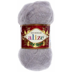 Пряжа Alize Kid Royal 50 серый (52), 62%кид мохер/38%полиамид, 500м, 50г, 5шт