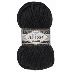 Пряжа Alize Superlana Megafil черный (60), 25%шерсть/75%акрил, 55м, 100г, 2шт