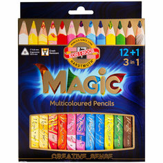 Карандаши с многоцветным грифелем Koh-I-Noor "Magic", 12цв.+ карандаш-блендер, утолщенные, заточен, картон, европодвес, 245672