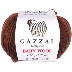 Пряжа Gazzal Baby Wool коричневый (807), 40%шерсть мериноса/20%кашемирПА/40%акрил, 175м, 50г, 3шт