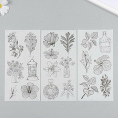 Наклейки для творчества бумага "Цветы набросок" набор 3 листа 10х20 см Сима ленд