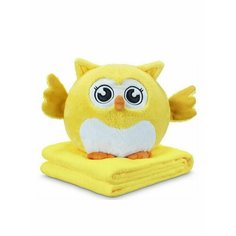 Игрушка мягкая Сова с пледом, серая / Сова 3 в 1 с пледом / Игрушка сюрприз / Игрушка подушка с пледом желтый Unbranded