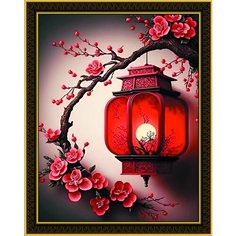 Алмазная мозаика на подрамнике 40*50 "Китайский фонарик и сакура" Нет бренда