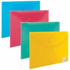 Папка-конверт с кнопкой BRAUBERG "My CLEAR BAG", А4, до 100 листов, прозрачная, ассорти, 0,15 мм, 225174 В комплекте: 30шт.