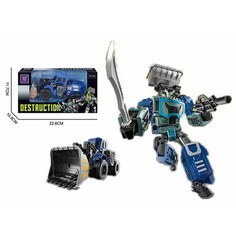 Трактор-робот синий с автоматом и мечом в коробке Китай