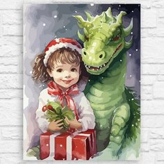 Картина по номерам на холсте новый год деревянный зеленый дракон (год дракона, рождество, фэнтези) - 12793 40х30 Бруталити