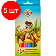 Комплект 5 наб, Карандаши цветные 12цв 6-гран Koh-I-Noor BIRDS 3352 3552