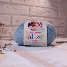 Пряжа для вязания ALIZE BABY WOOL, Детская: 114 мята, 1 шт, 175 м, 50 г, 40% шерсть, 20% бамбук, 40% акрил
