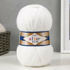Пряжа "Angora real 40" 60% акрил, 40% шерсть 430м/100гр (55 белый) Alize