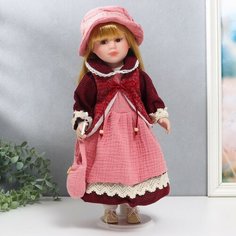 Кукла коллекционная керамика "Нина в розовом платье и бордовом жакете" 40 см Россия