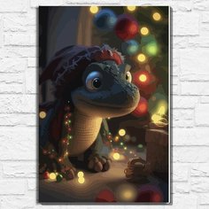 Картина по номерам на холсте новый год рождество (год дракона, елка, дракон, милота, праздник) - 12932 40х60 Бруталити