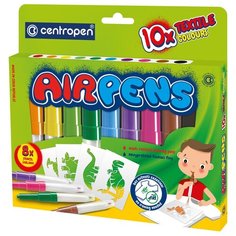 Фломастеры воздушные Centropen "AirPens Textile", 10цв.+8 трафаретов, картон. упаковка, европодвес Нет бренда