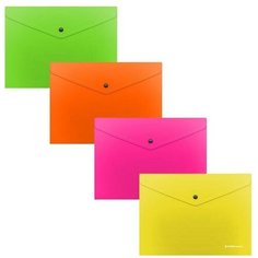 Папка-конверт на кнопке С6, 180 мкм, ErichKrause Glossy Neon, полупрозрачная, микс