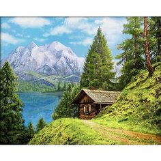 Алмазная мозаика 40x50 см. на холсте с подрамником (картина стразами, алмазная вышивка) Домик летом в горах Boom Boom Shop