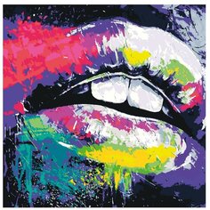 Картина по номерам, "Живопись по номерам", 72 x 72, FU44, поп-арт, губы, зубы, иллюстрация, линии, поцелуй