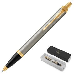 Ручка шариковая Parker IM Brushed Metal GT цвет чернил синий цвет корпуса серебристый (артикул производителя 1931670)