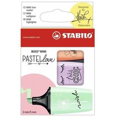 Stabilo Набор маркеров-выделителей "Boss Mini Pastellove", 3 цвета, мятный, лавандовый, персиковый