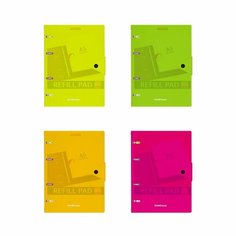 Тетрадь общая с пластиковой обложкой на кольцах ErichKrause® Neon, ассорти, А5, 80 листов, клетка, на кнопке 50653