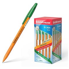 Ручка шариковая Erich Krause R-301 Orange Stick, узел 0.7 мм, чернила зелёные, длина линии письма 2000 метров, штрихкод на ручке