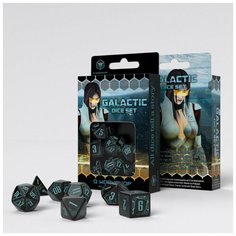 Набор кубиков для настольных ролевых игр (Dungeons and Dragons, DnD, D&D, Pathfinder) - Galactic Black & blue Dice Set Q Workshop