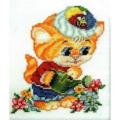 Котенок и цветы #C026 РТО Набор для вышивания 14 x 15 см Счетный крест RTO