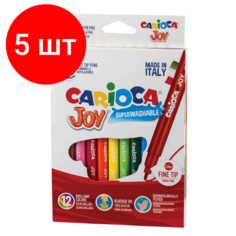 Комплект 5 шт, Фломастеры CARIOCA"Joy", 12 цветов, суперсмываемые, вентилируемый колпачок, картонная коробка, 40614