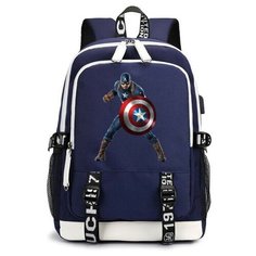 Рюкзак Капитан Америка (Avengers) синий с USB-портом №2 Noname