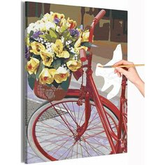 Велосипед и букет цветов / Прогулка Раскраска картина по номерам на холсте 40х60