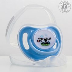Пустышка от 6 мес, ортодонт, с колпачком, контейнер, цвет голубой/зеленый Крошка Я