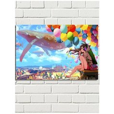 Картина по номерам красочная аниме девушка (небо, кит) - 8841 Г 60x40