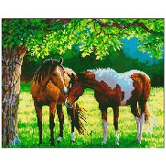 Алмазная мозаика "Лошади на лугу", 40x50 см, ВанГогВоМне