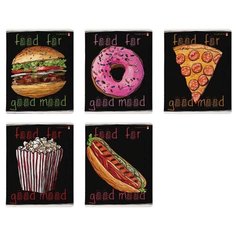 Тетрадь общая А5 48л, кл, скреп, мел. карт, FOOD IN BLACK, в асс.7-48-1179 Альт