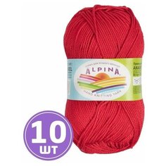 Пряжа для вязания крючком, спицами Alpina Альпина ANABEL классическая средняя, мерсеризованный хлопок 100%, цвет №007 Красный, 120 м, 10 шт по 50 г