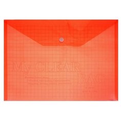 Папка-конверт на кнопке А4, 120 мкм, Calligrata "Клетка", прозрачный, красный
