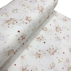 Ткань - Поплин "Звездочки планеты терракот" широкий, 240 см, для постельного белья, одежды, рукоделия и творчества, 0,5 метра Other