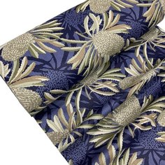 Ткань - Поплин "Тропический фрукт золотой на синем" широкий 240см для постельного белья, одежды, рукоделия и творчества, 0,5 метра Other