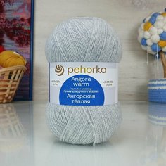 Пряжа пехорка Ангорская теплая (Пехорка), св. серый меланж - 386, 40% шерсть, 60% акрил, 5 мотков, 100 г, 480 м.
