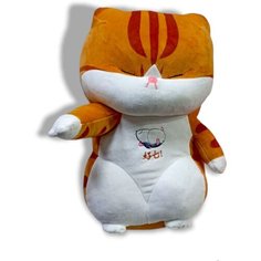 Мягкая игрушка подушка спящая Кошечка коричнево-белая 40 см китай