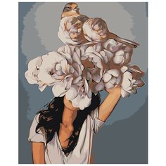 Девушка под пышным цветком Раскраска картина по номерам на холсте